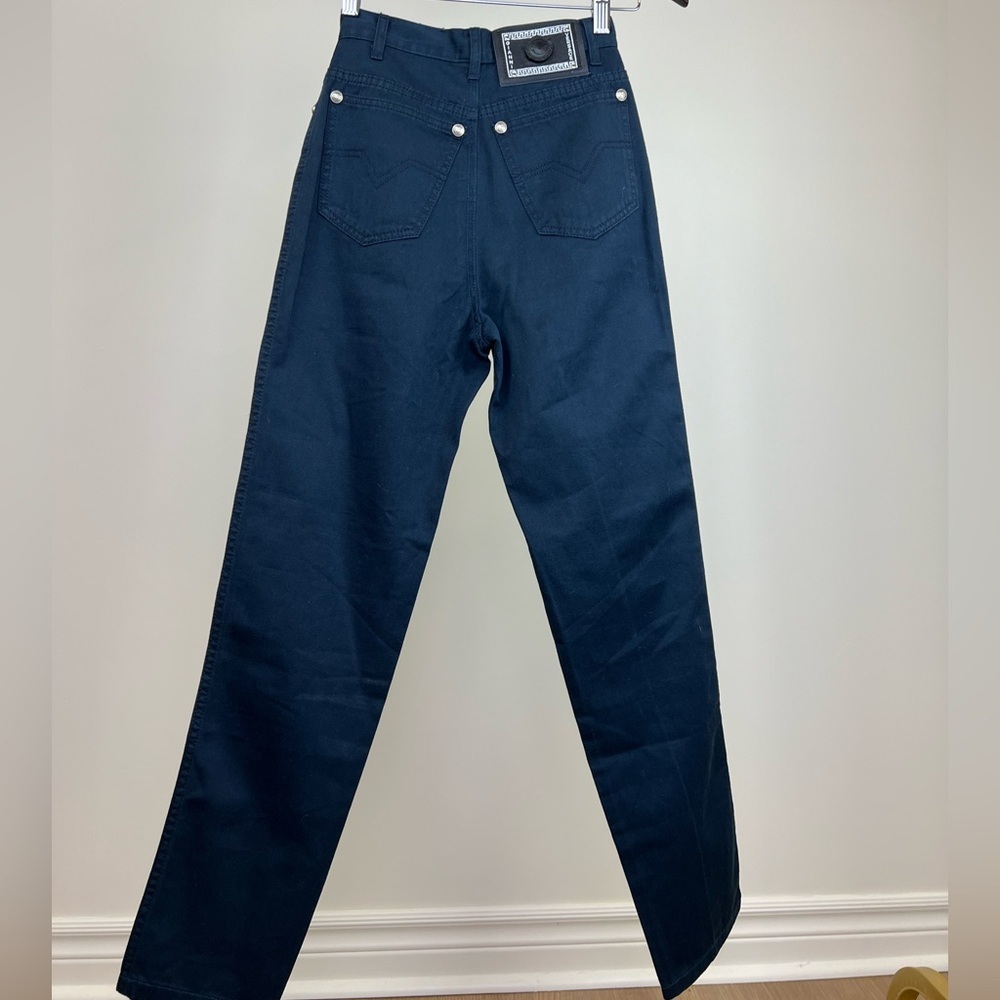 Gianni Versace Two-Tone Black Navy Jeans Italian Designer Straight Leg Denim Sz2